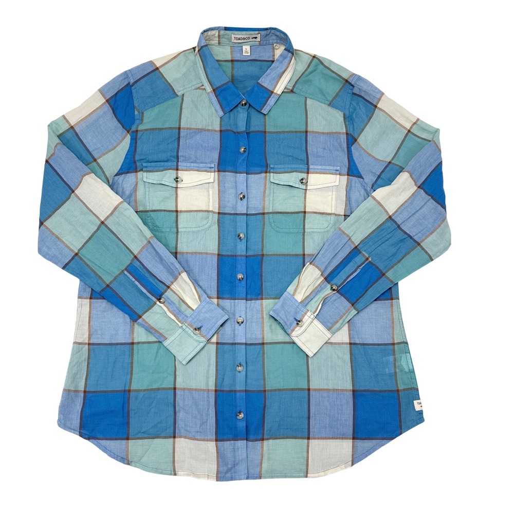 Toad‎ & Co Shirt Mens Size Large Blue Plaid Button Up Lightweight Summer Hiking